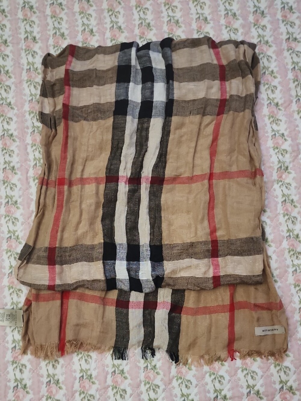 Burberry Giant Check Plaid Scarf  Linen + Silk Blend